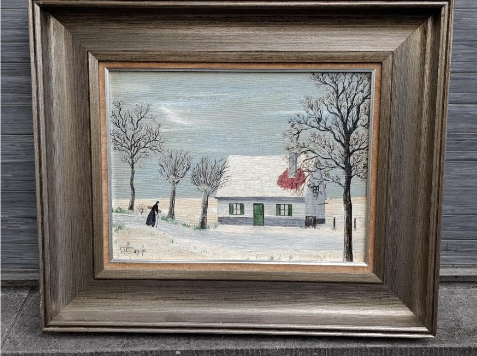 huile sur toile maison enneige signe jean pierre lefelvre, Enlèvement ou Envoi, Toile