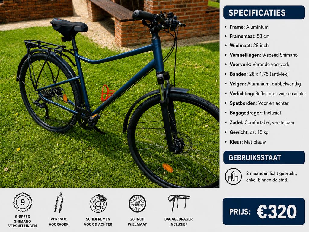 Decathlon Riverside fiets – 9 versnellingen, Ophalen, Zo goed als nieuw, Versnellingen