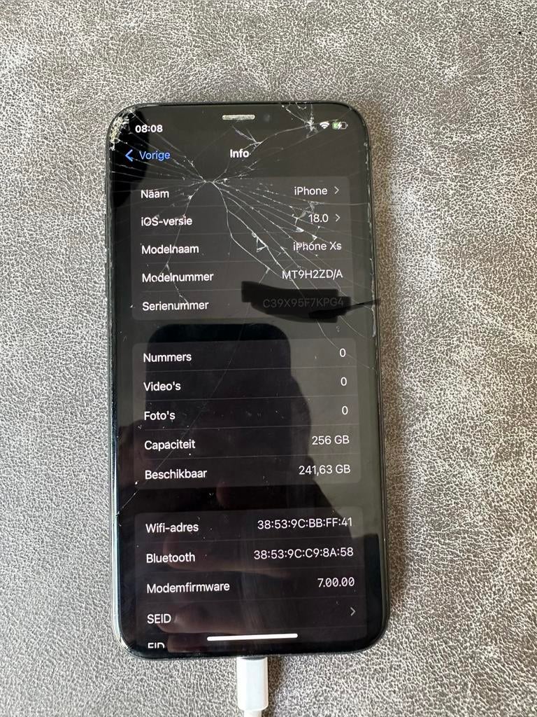 Iphone Xs - 256Gb - gebarsten scherm, werkt perfect, Telecommunicatie, 256 GB, Gebruikt, Zwart, IPhone XS