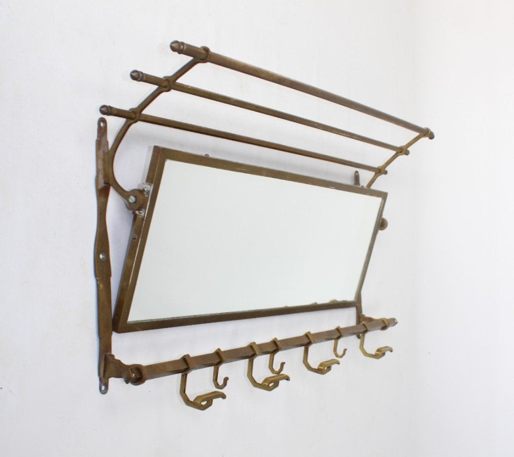 Art Deco wandkapstok met spiegel en hoedenplank, Gebruikt, Minder dan 100 cm, Metaal, Info@hethuisvanmijnmoeder.be