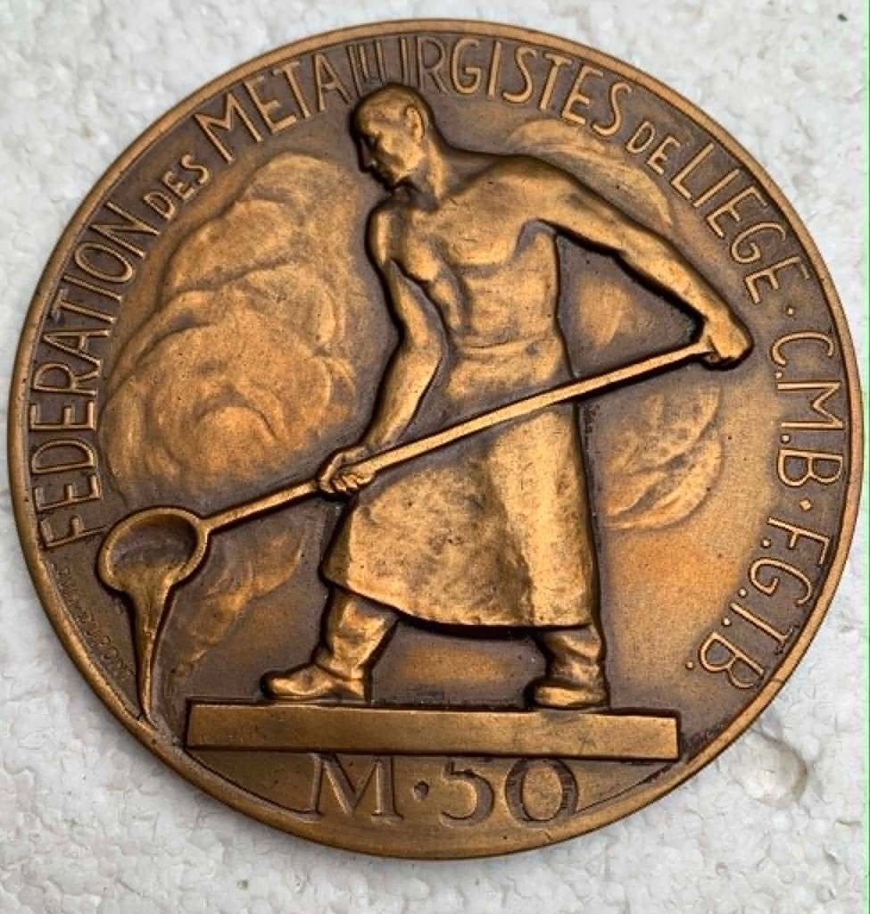 Medaille, Penning Federation des Metallurgistes de Liege M50, Postzegels en Munten, Penningen en Medailles, Ophalen of Verzenden