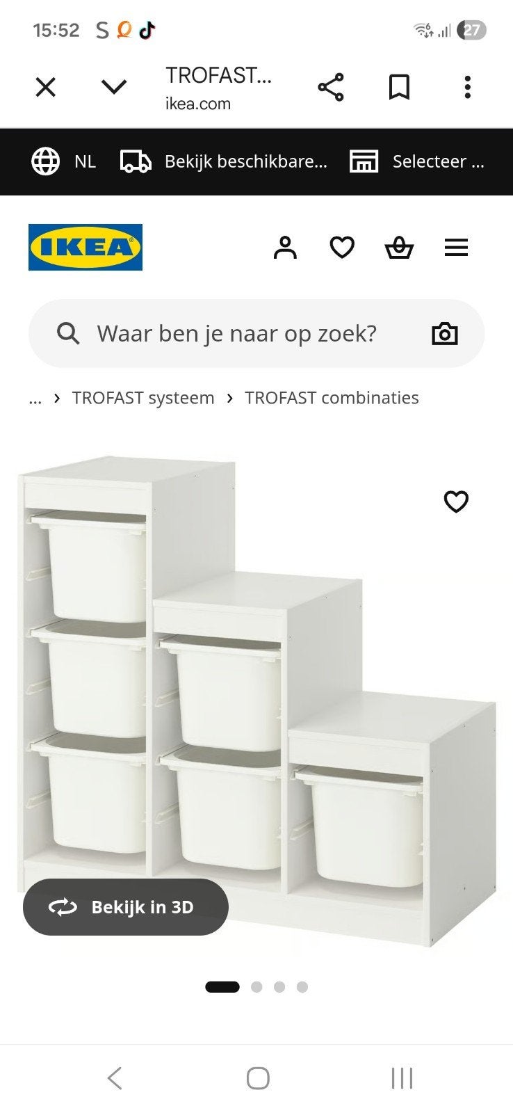 opbergkast met bakjes met scheel grijs en wit, Ophalen