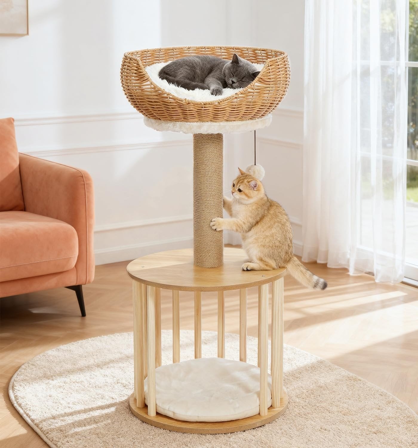 Stijlvolle Kattenkrabpaal met Rotan Mand – Kattenmand & Krab, Ophalen of Verzenden, Krabpaal