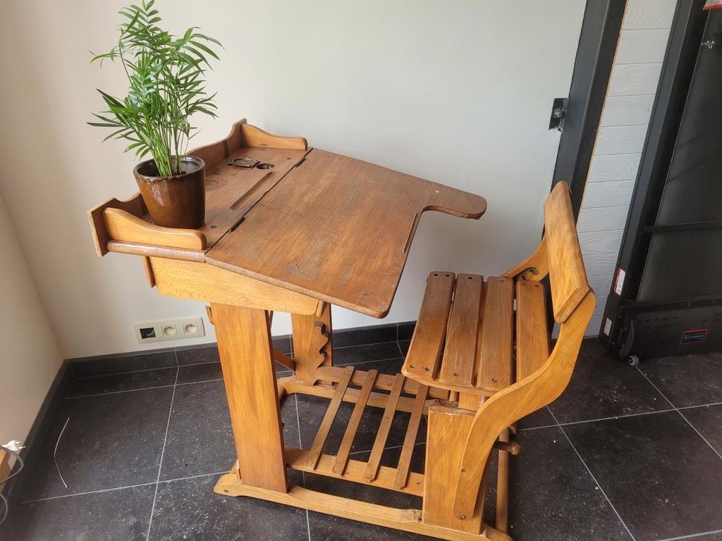 Ancien bureau d'écolier en bois TOPEK, Maison & Meubles, Vintage, Enlèvement, Bois, Bureau d'écolier