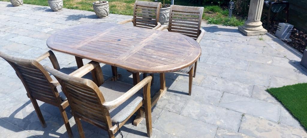 Tuintafel teak met 4 stoelen, Tuin en Terras, Ophalen