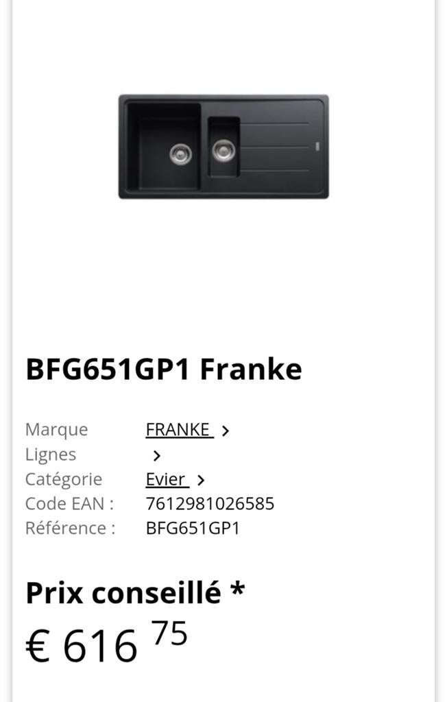 Evier FRANKE FRAGRANIT NOIR 100cm NEUF, Enlèvement, Neuf, Autres types
