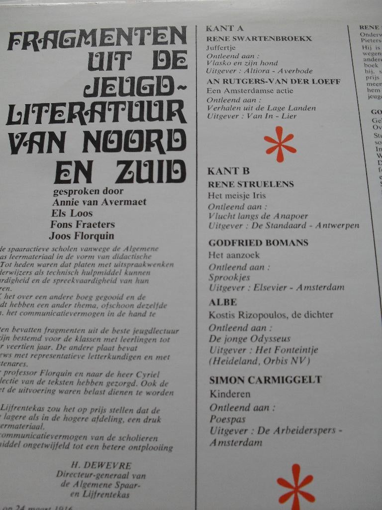 2 LP's: Fragmenten uit de jeugdliteratuur van Noord en Zuid, Enlèvement ou Envoi, Utilisé, À partir de 10 ans