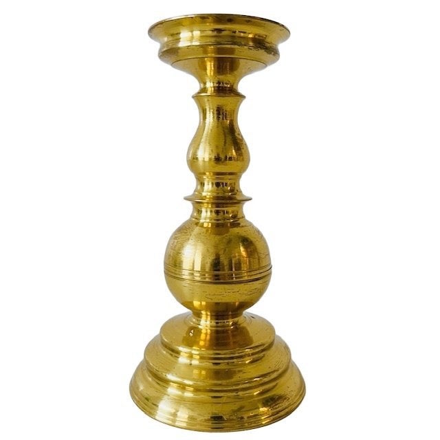 Antieke zware messing kandelaar – vintage jaren 1920, Antiek en Kunst, Ophalen of Verzenden, Koper of Brons