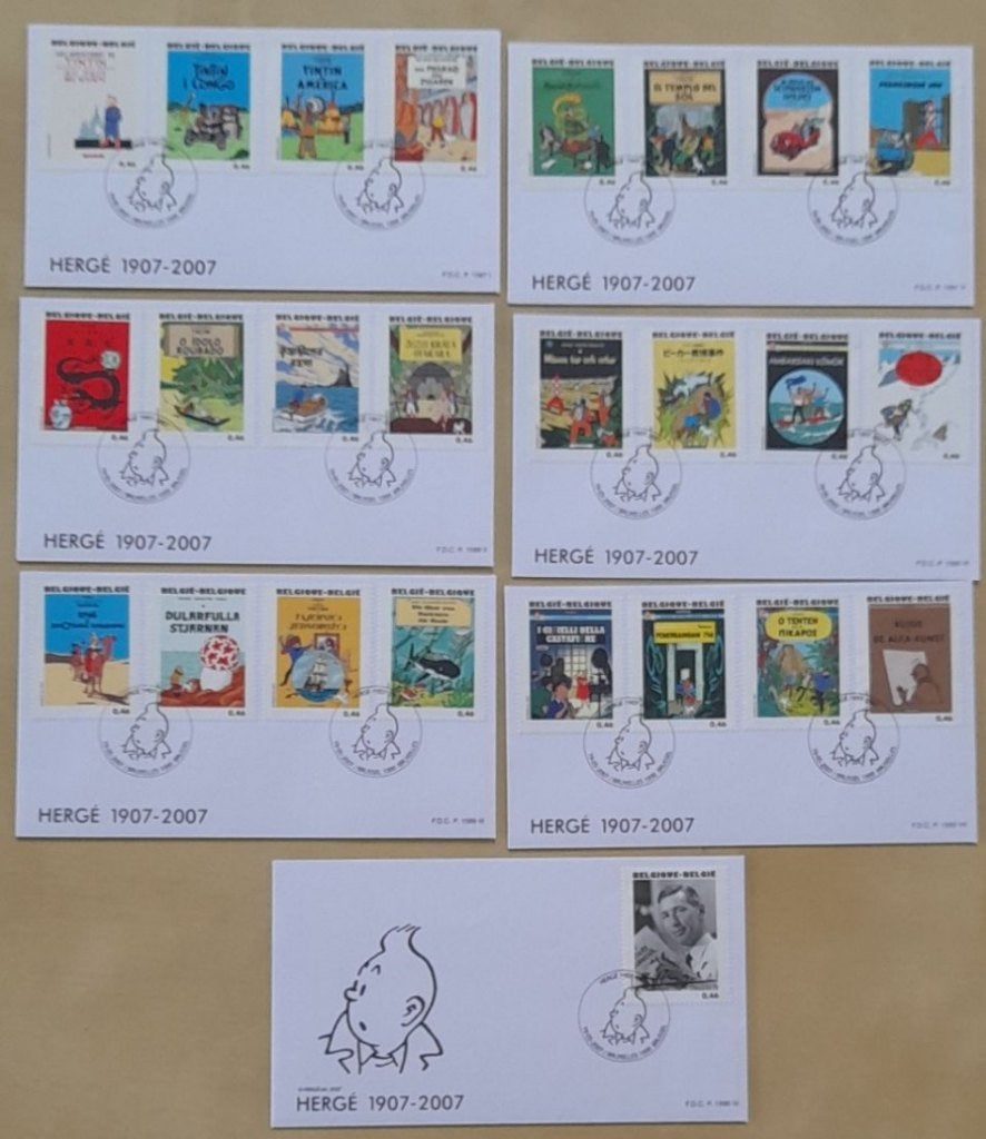 Année 2007 : 7 FDC 3636-3660 - Hergé : Tintin Kuifje, Timbres & Monnaies, Enlèvement