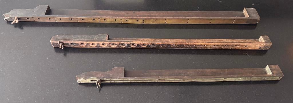 3 grote antieke houten zethaken uit een oude drukkerij, Antiek en Kunst, Curiosa en Brocante, Ophalen