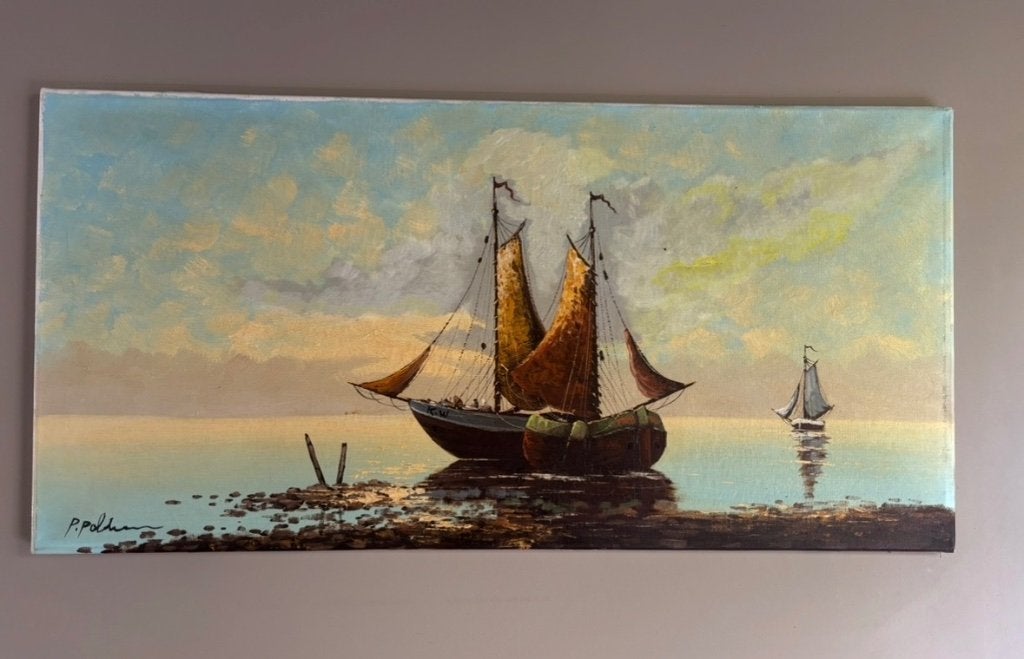 Peter Polderman — Bouées sur la côte — 80 x 39 cm, Enlèvement ou Envoi, Peinture à l'huile, Signé, Toile