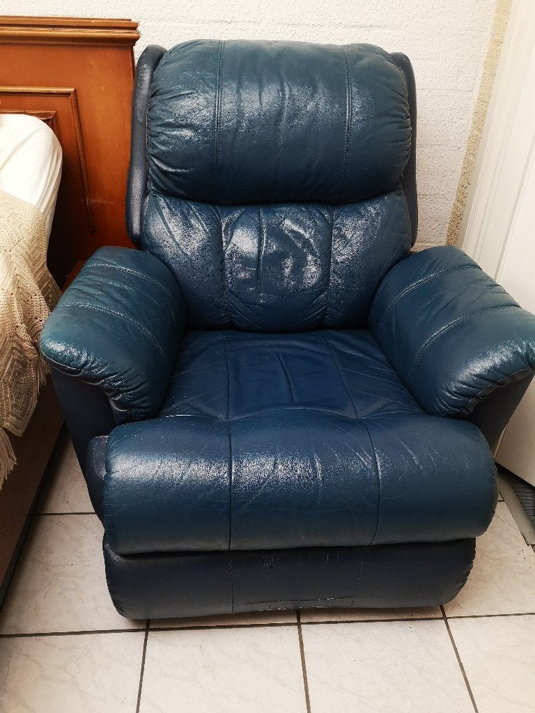 Fauteuil inclinable en cuir bleu, Maison & Meubles, Fauteuils, Enlèvement, Cuir