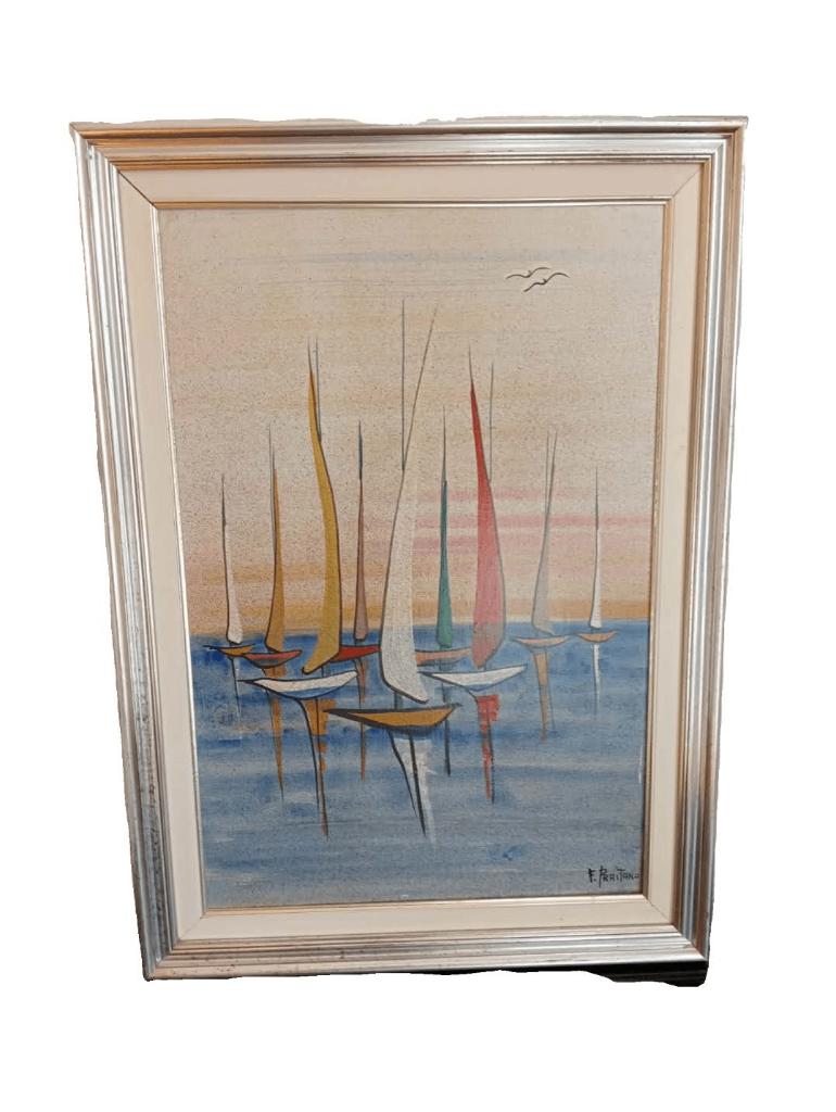 Peinture avec des bateaux - Franco Praitano., Antiquités & Art, Enlèvement ou Envoi
