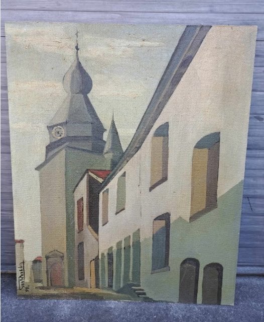 huile sur panneau eglise signe timmermans 76, Antiquités & Art, Enlèvement ou Envoi, Panneau