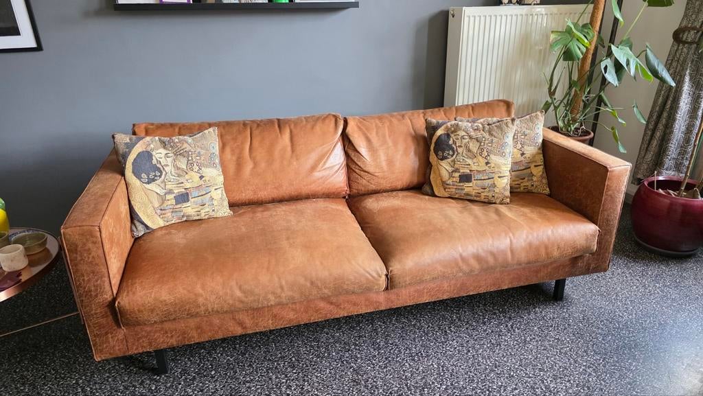 Gerecycled leren zetel top interieur, Huis en Inrichting, Zetels | Zetels, Ophalen, Gebruikt, Minder dan 75 cm, 150 tot 200 cm