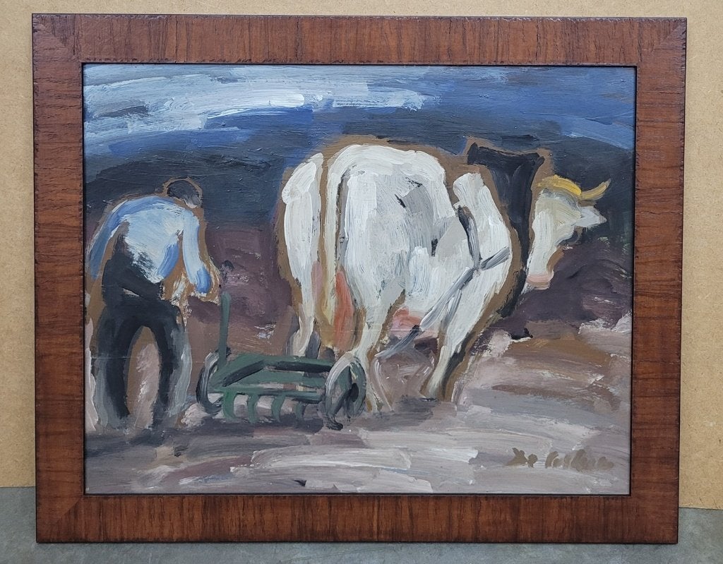Henri DE COCKER, het ossenspan, Antiek en Kunst, Paneel, Expressionistisch, Dieren, Ophalen of Verzenden