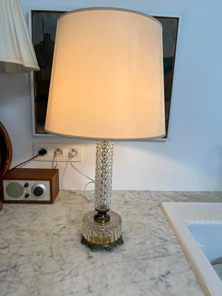 VINTAGE LAMP LAMPENVOET KRISTAL GLAS MESSING JAREN 60, Ophalen of Verzenden