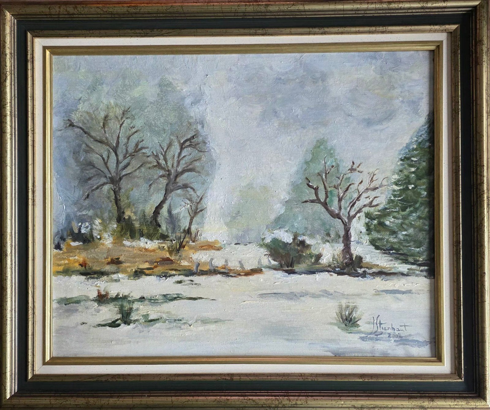 olieverf winterlandschap 60x50 Steurbaut, Doek, Ophalen of Verzenden, Gesigneerd, Landschap
