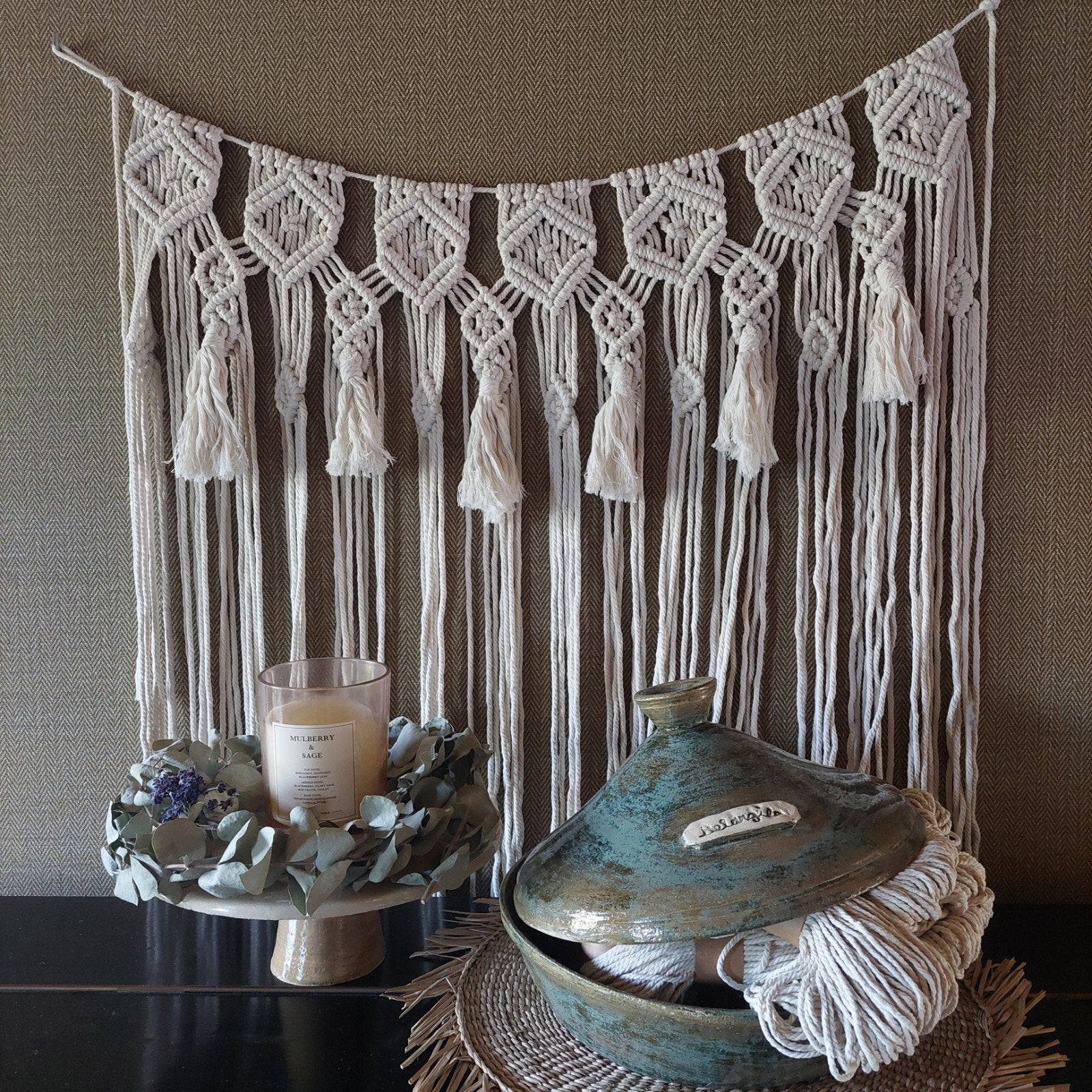 Bohemian kwastjes macramé, Huis en Inrichting, Beige, Verzenden, Boho, Wandkleed