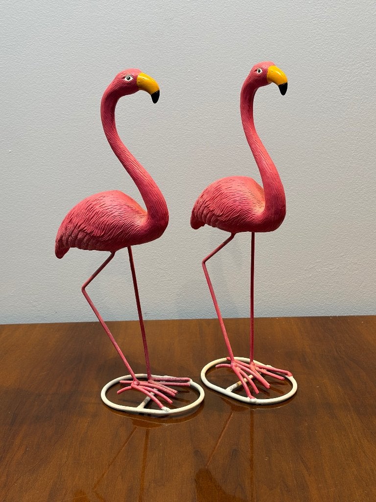 Set van 2 Vintage-style Roze Flamingo Beeldjes, Ophalen of Verzenden, Gebruikt, Dier