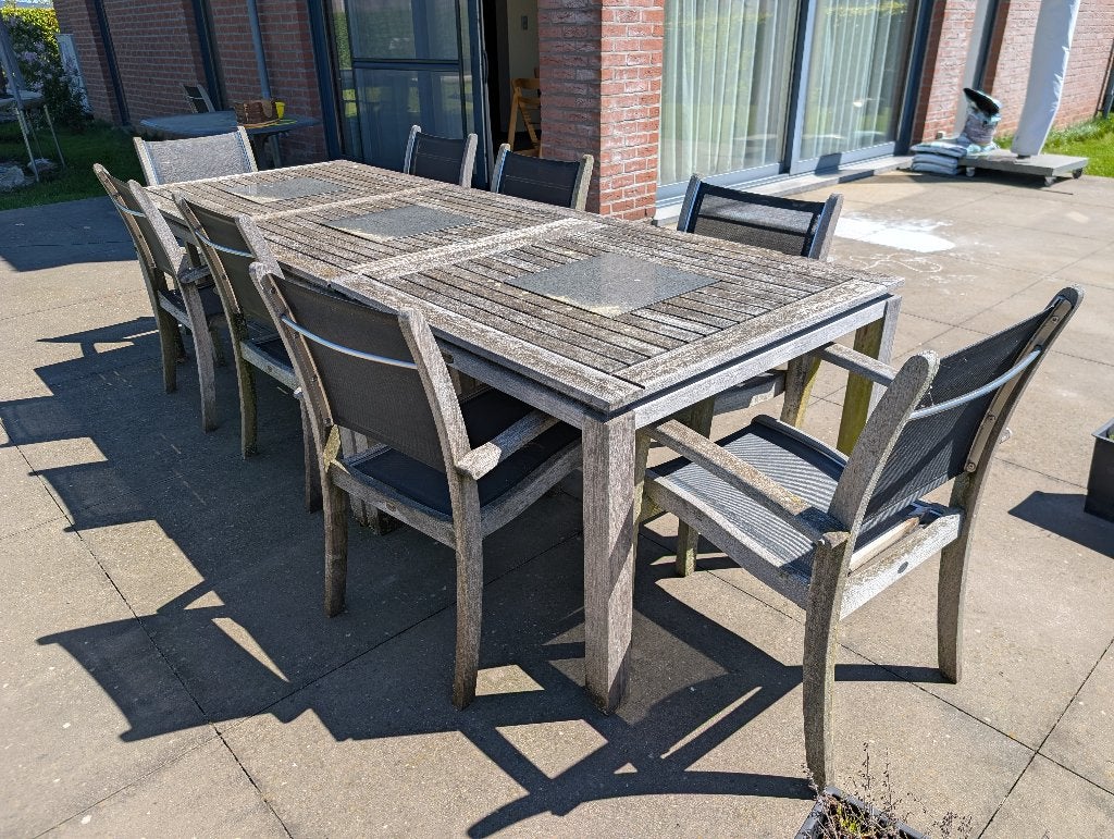 Salon jardin teck massif : table + 8 chaises, Jardin & Terrasse, Chaise, 8 places, Enlèvement, Utilisé