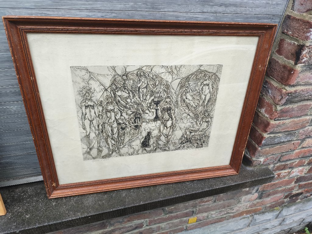Gravure épreuve d artiste signe medard tytgat, Antiek en Kunst, Ophalen of Verzenden, Gravure