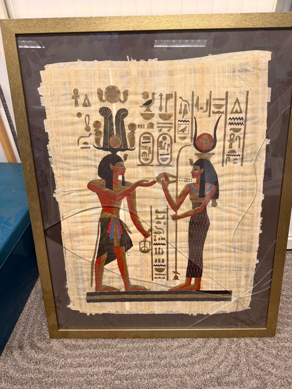 Œuvre d'art égyptienne, véritable papyrus, Enlèvement, Papier/carton