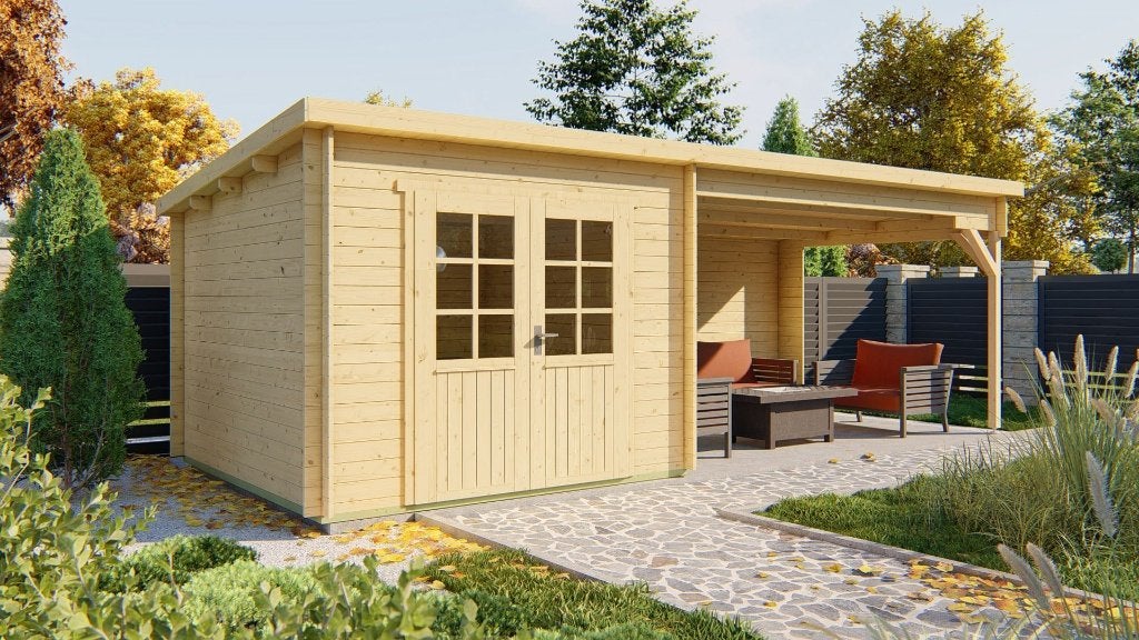 Blokhut - Tuinhuis Charlotta | 28 mm | vuren onbehandeld, Verzenden, Nieuw
