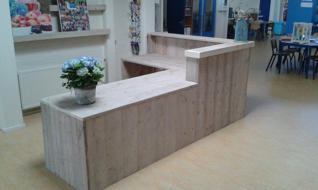 Unieke kwaliteit receptiebalie van steigerhout in elke maat, Receptie of Entree, Ophalen, Nieuw in verpakking, Inrichting
