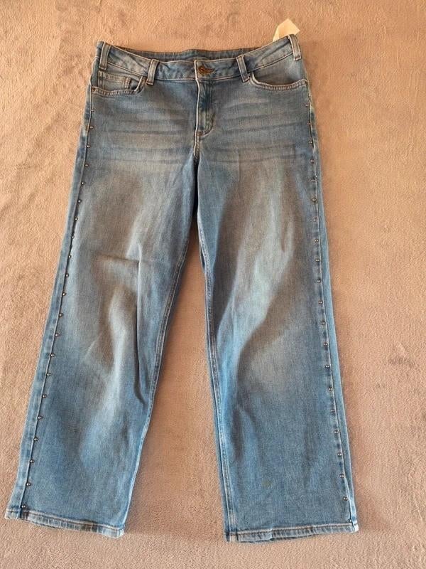 KAFFE wide leg jeans lichtblauw maat 40 studs detail, Ophalen, Gedragen, Blauw