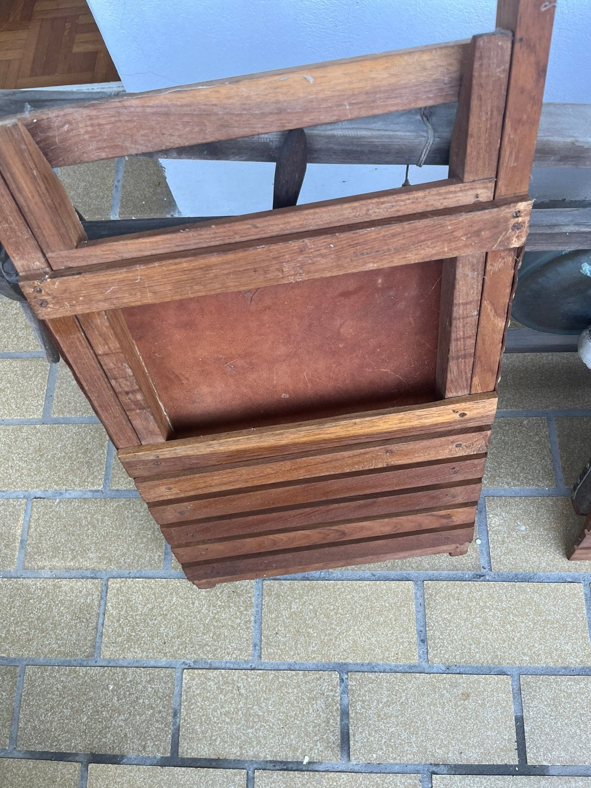 Chaise de plage vintage en cuir et bois, Enlèvement, Comme neuf, Bois