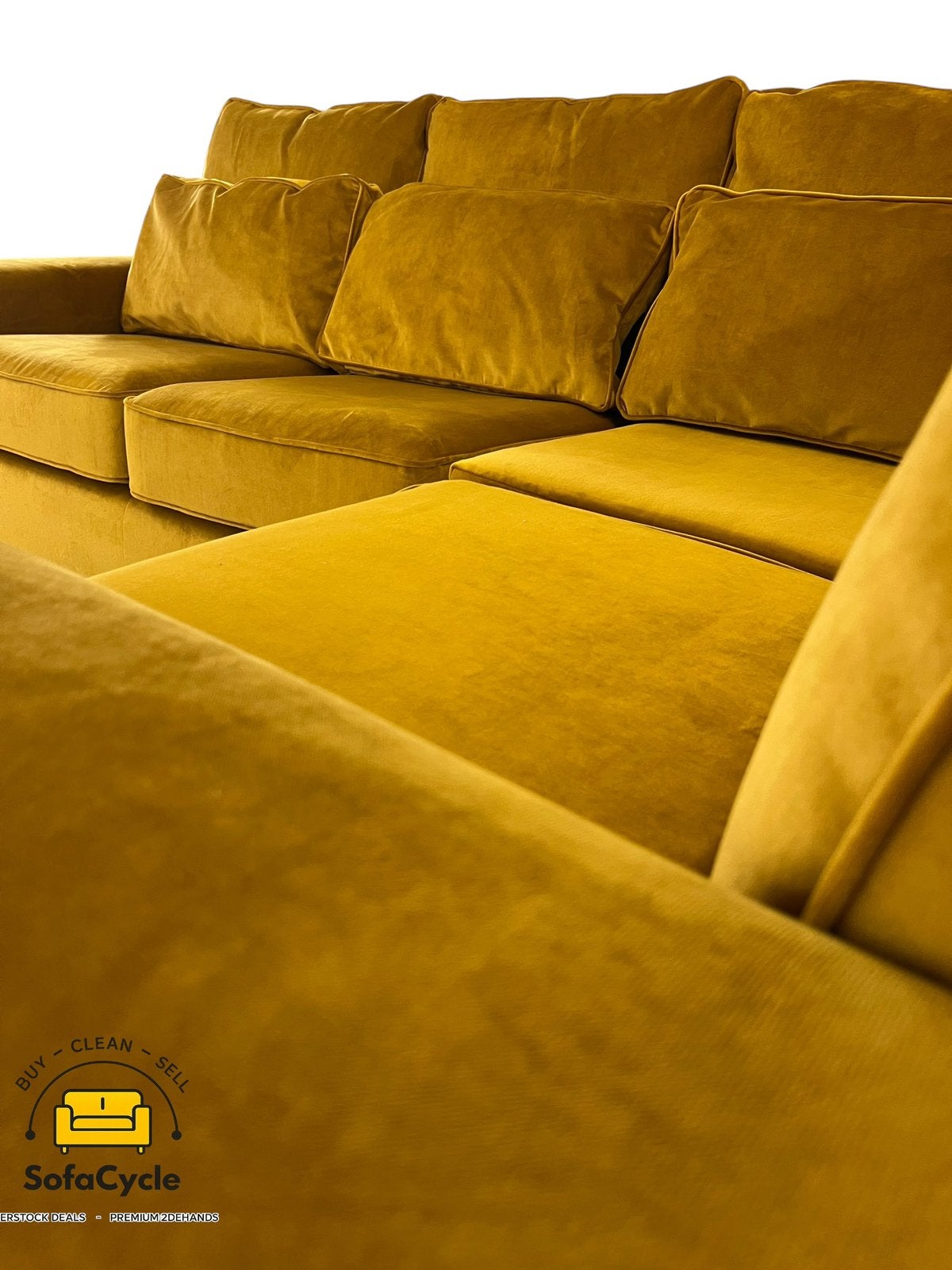 Fauteuil d'angle en velours jaune moutarde — overstock, Enlèvement ou Envoi, SofaCycle, Info@sofacycle.be