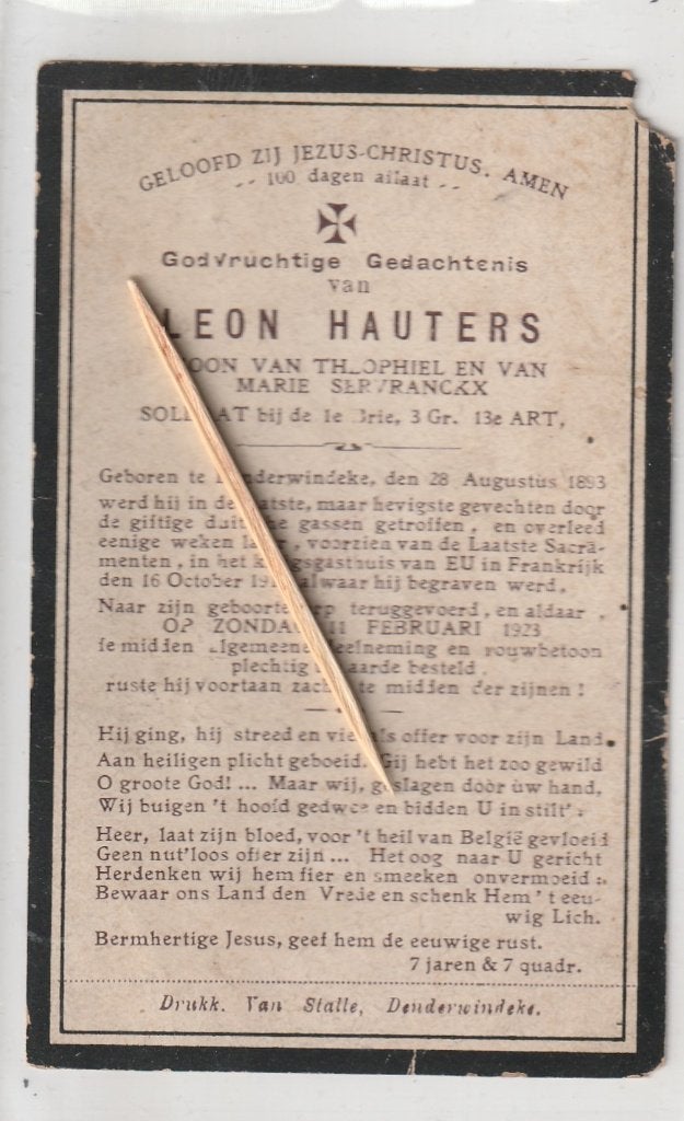 oorlogsslachtoffer 1914-18 : Soldaat, Verzenden