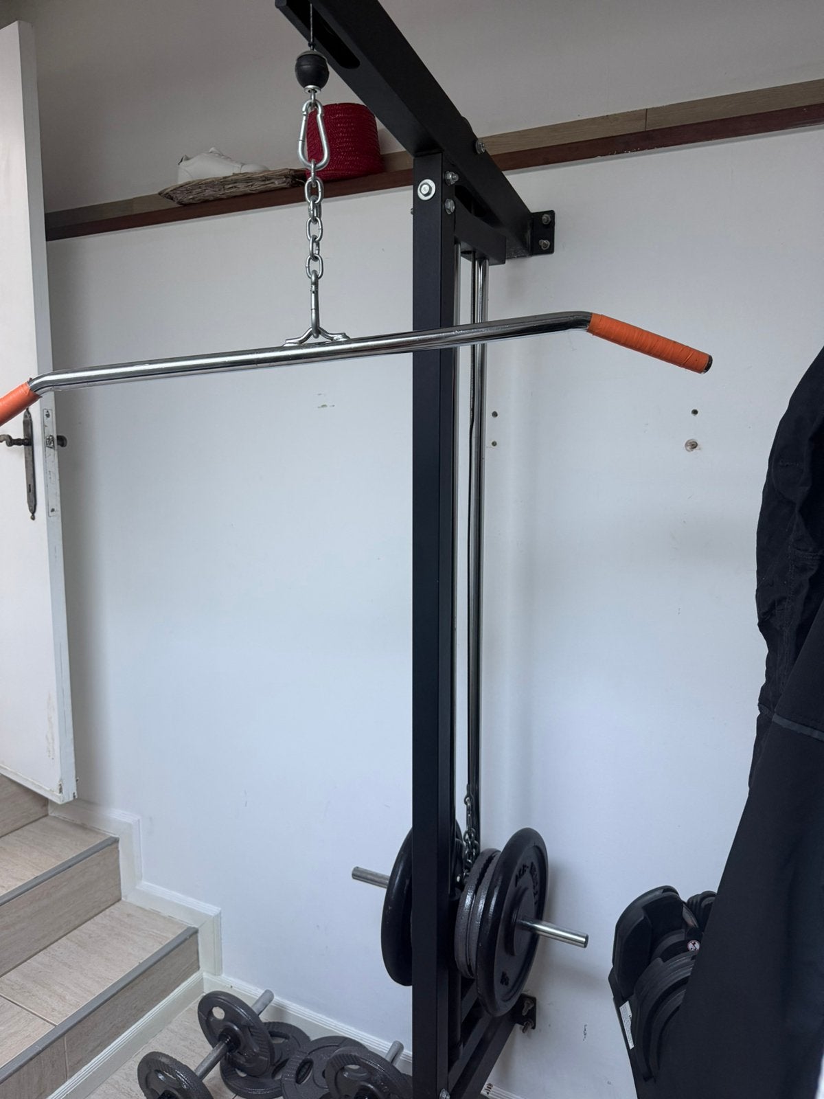 Poulie murale musculation + 90 kg de poids + 2 haltères, Enlèvement, Dos