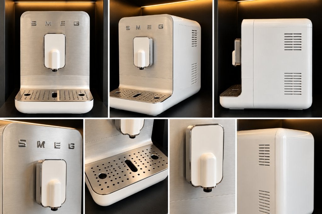 Machine à café entièrement automatique SMEG BCC11 — blanche, Electroménager, Café en grains, Comme neuf, 4 à 10 tasses, Enlèvement