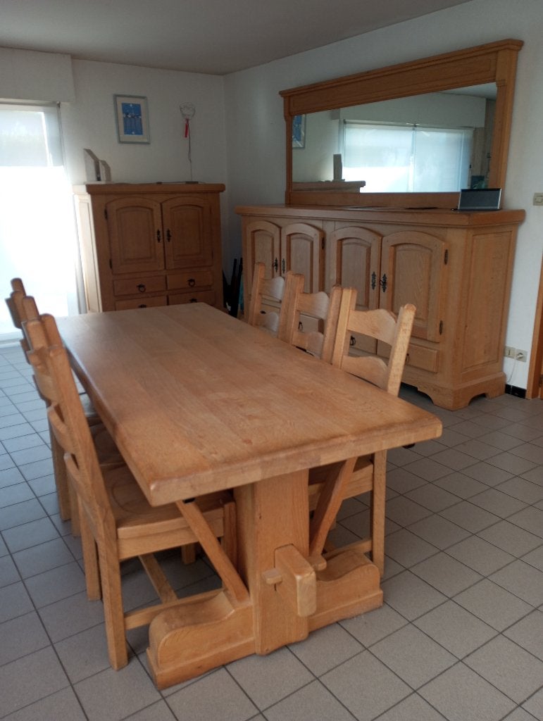 Salle à manger complète en chêne massif, Maison & Meubles, Enlèvement, Comme neuf, Rustique, 4 à 6 chaises
