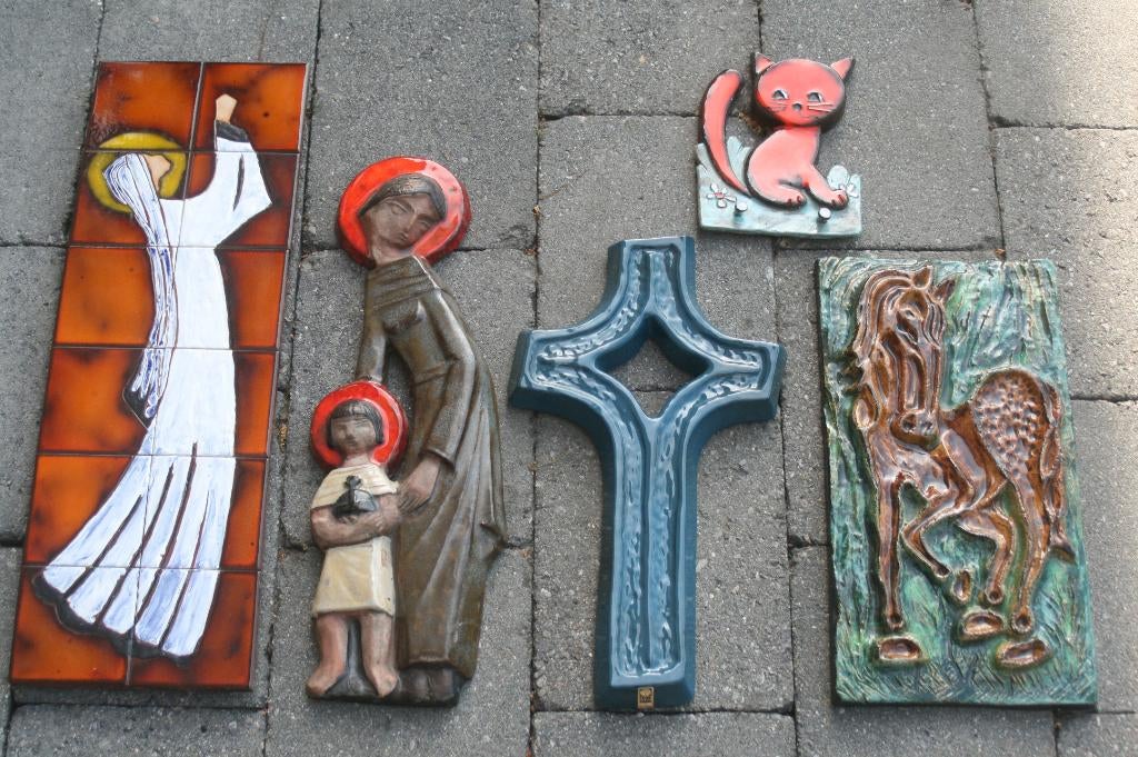 3 x Keramiek perignem paard/ vis /maria (jaren 60), Ophalen of Verzenden