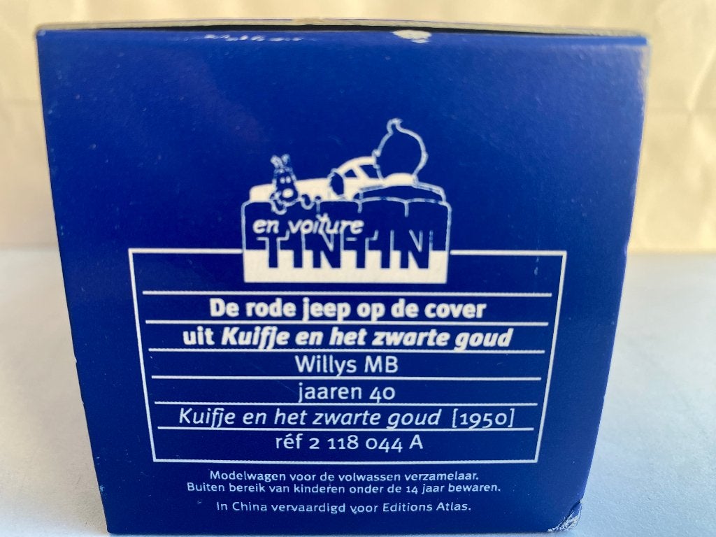 Jeep Willys Tintin rouge, L'or noir, 1:43 avec certificat., Collections, Enlèvement ou Envoi, Tintin, Comme neuf, Statue ou Figurine