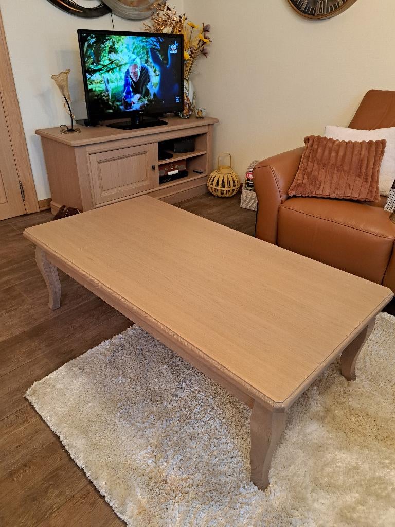 Salontafel massief lichte eik 1m35 op 70 met lade in, Huis en Inrichting, Ophalen, 100 tot 150 cm, Eikenhout, 50 tot 100 cm