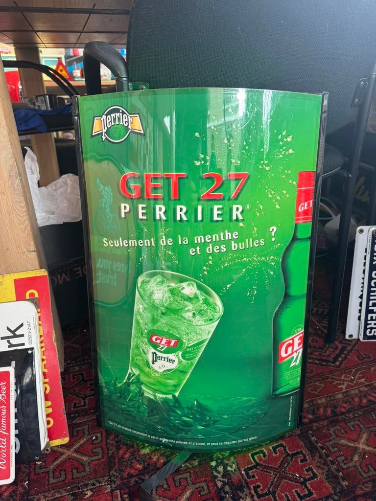 Perrier oude reclame lichtbak, Ophalen of Verzenden, Gebruikt, Reclamebord
