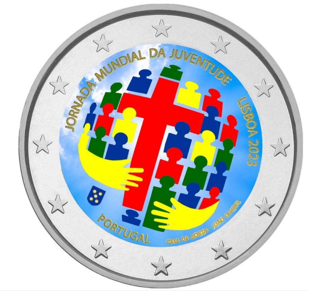 2 euro Portugal 2023 Wereldjongerendag Lissabon gekleurd, Postzegels en Munten, Munten | Europa | Euromunten, Ophalen of Verzenden