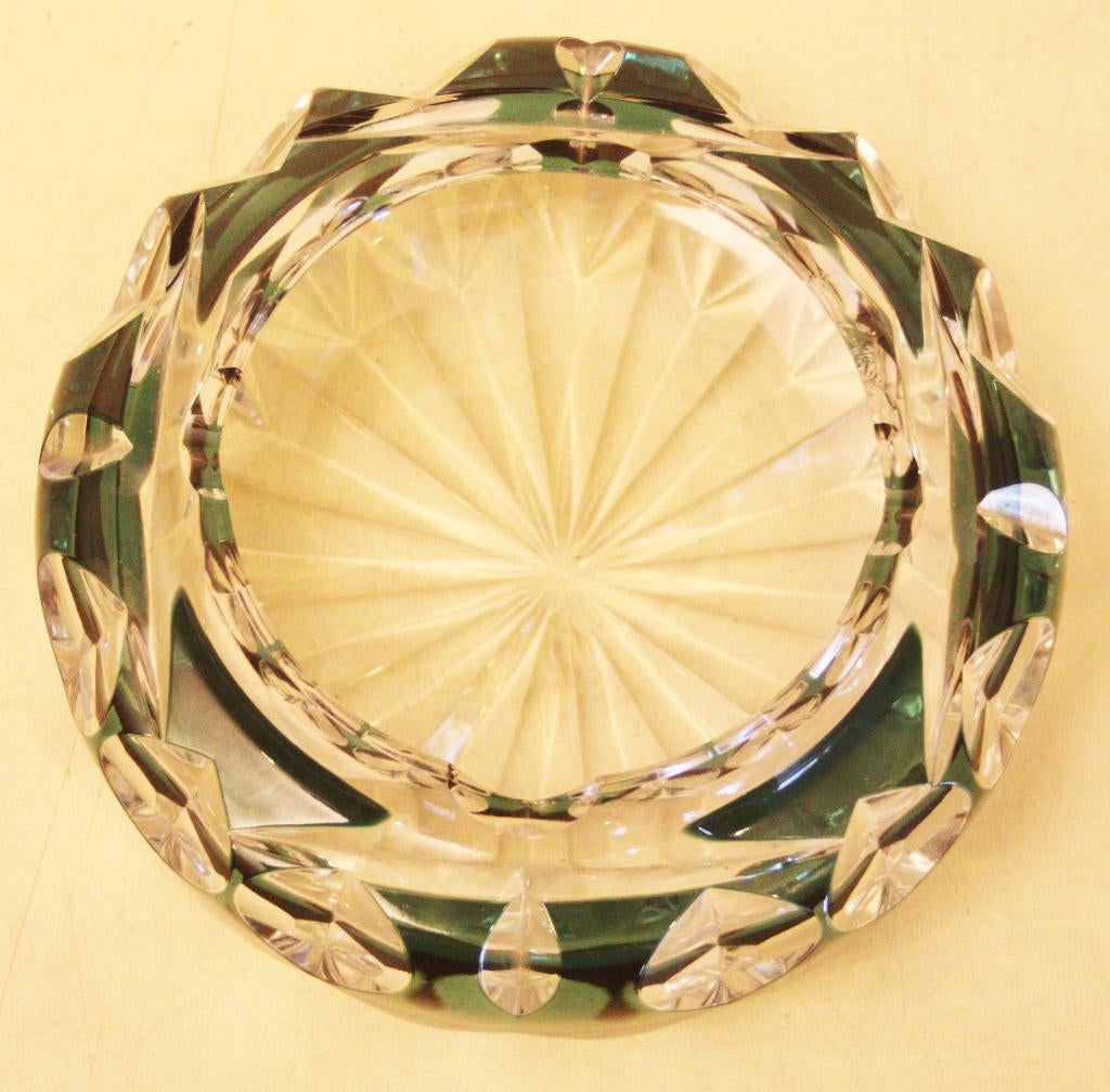 Kristallen Smaragd Groene Vintage Asbak Val Saint Lambert, Ophalen of Verzenden