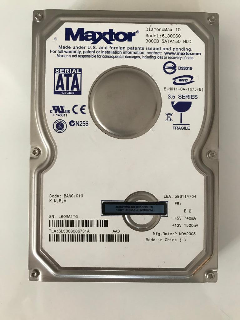 Harde schijf Maxtor DiamondMax 10 300GB Model 6L300S0, Computers en Software, Harde schijven, Maxtor, Intern, Gebruikt, 300 GB