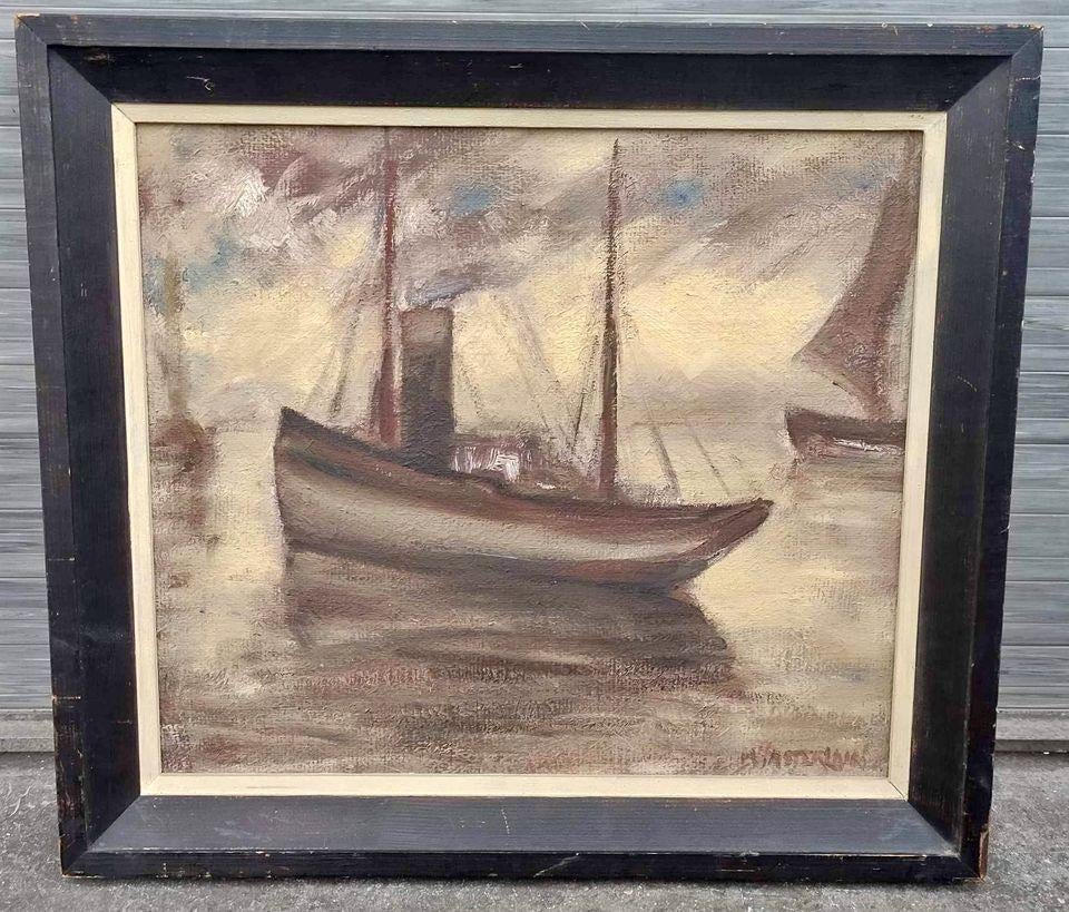 Huile sur toile marine signe Georges wasterlain, Antiek en Kunst, Ophalen of Verzenden