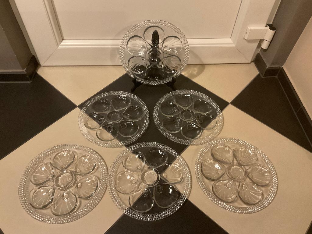 Ensemble de 6 assiettes à huîtres en verre français, Enlèvement ou Envoi
