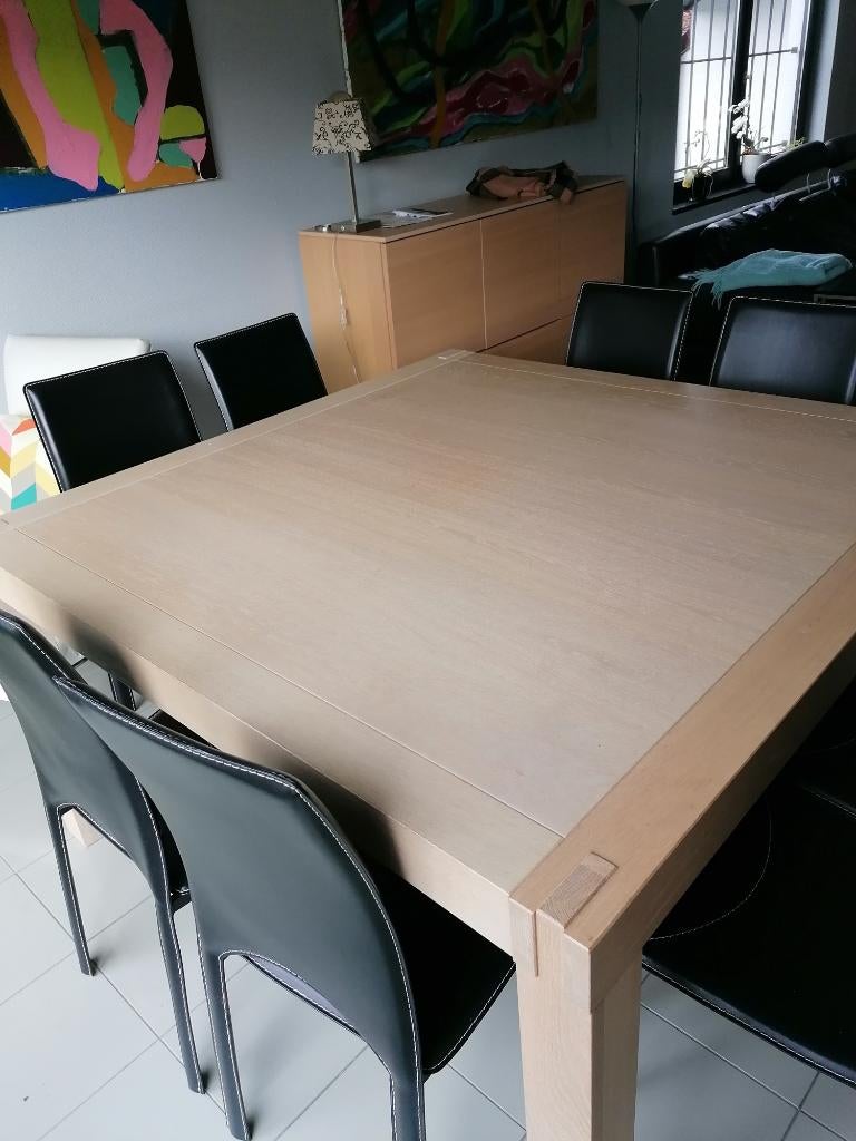 Zware vierkante degelijke tafel 145 cm x 145cm, Ophalen, Modern, scandinaviscj, Vierkant, Zo goed als nieuw