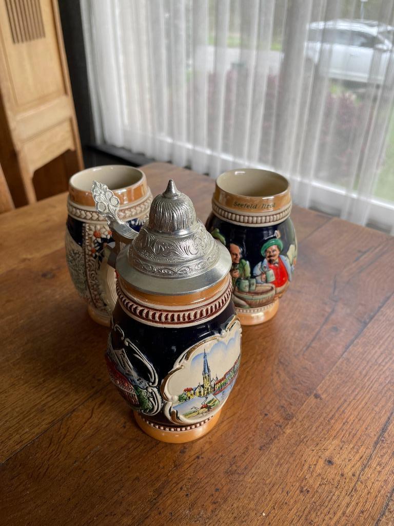 SET VAN DRIE BIERPOTTEN, Antiek en Kunst, Ophalen