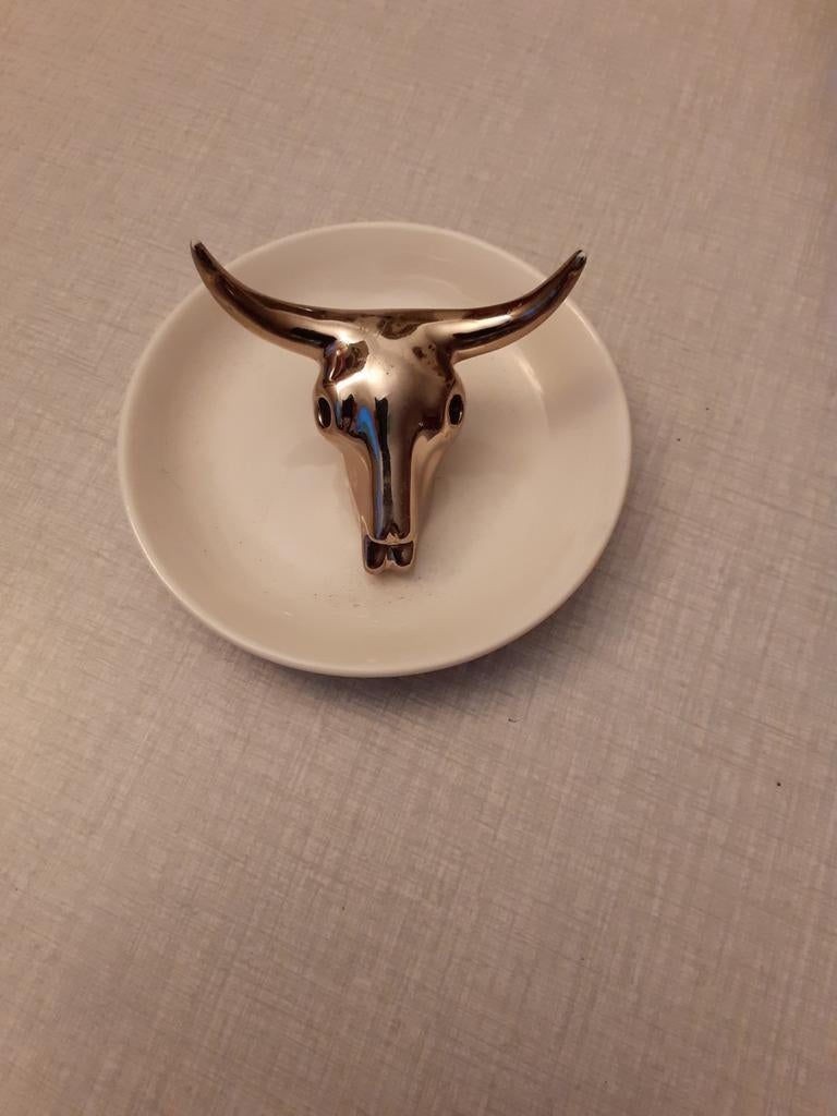 Bordje met zilveren hoofd en gewei., Ophalen of Verzenden
