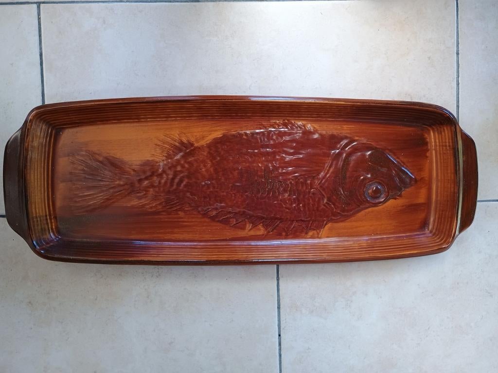 GRAND BOCAL À POISSONS EN FAÏENCE, Enlèvement ou Envoi, Comme neuf, Pierre ou Poterie, Rectangulaire