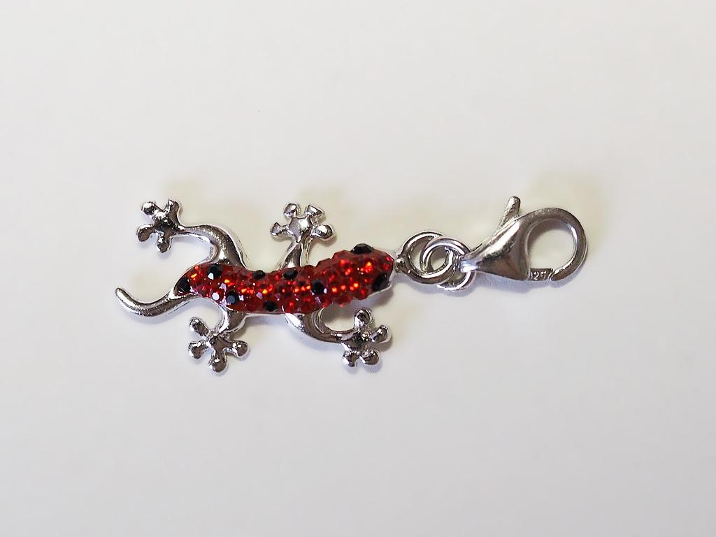 Sterling zilveren bedel rode gekko, Bijoux, Sacs & Beauté, Bracelets à breloques, Autres marques, Enlèvement ou Envoi, 4 bracelets à breloques ou plus